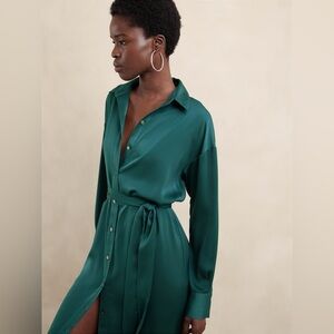Banana Republic Factory Teal Blue Satin Maxi Tie-Waist Shirtdress XXSP